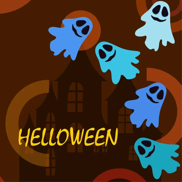 Ilustração Halloween Com Fantasmas Fundo Vetorial — Vetor de Stock