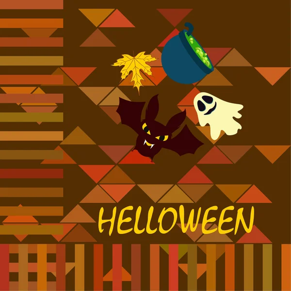 Fondo Otoño Halloween Con Hoja Caldero Murciélago Fondo Vector Fantasma — Archivo Imágenes Vectoriales