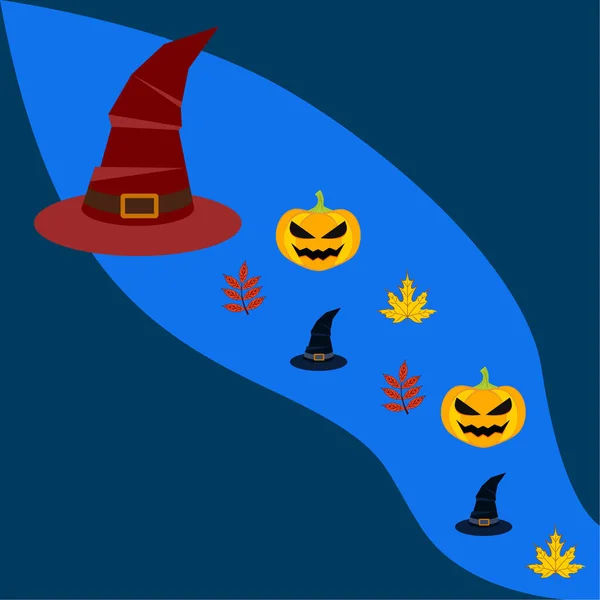 Halloween Herbst Hintergrund Mit Kürbissen Gefallenen Blättern Hüten — Stockvektor