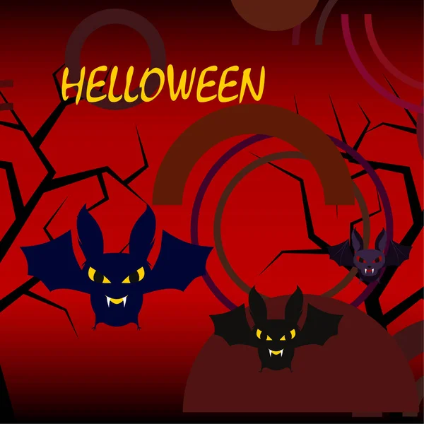 Morcegos Halloween Fundo Vermelho Cartaz Halloween Ilustração Vetorial — Vetor de Stock