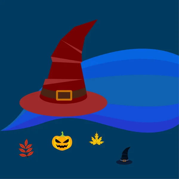 Fondo Otoño Halloween Con Calabaza Hojas Caídas Sombreros — Vector de stock