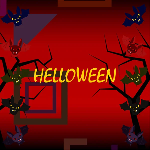 Murciélagos Halloween Sobre Fondo Rojo Cartel Halloween Ilustración Vectorial — Archivo Imágenes Vectoriales