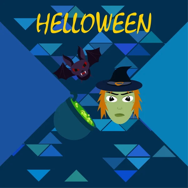 Halloween Heks Vleermuis Pot Vector Achtergrond — Stockvector