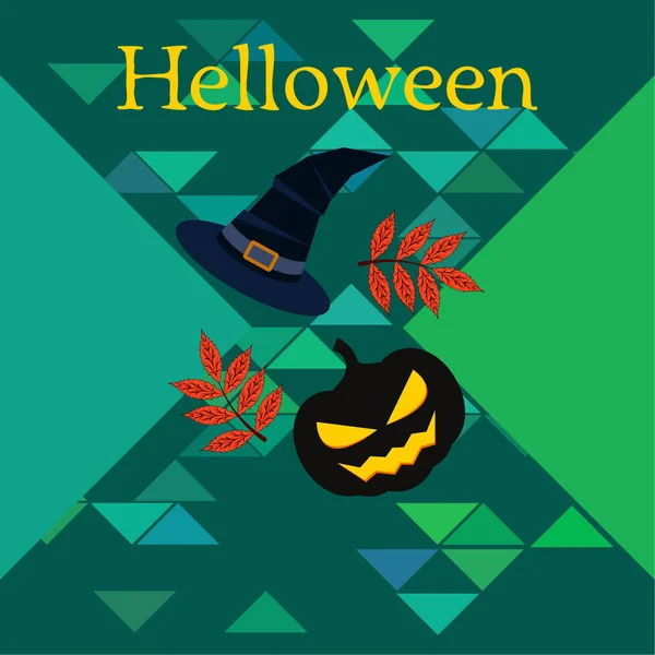 Halloween Calabaza Otoño Hojas Caídas Sombrero Vector Fondo — Vector de stock