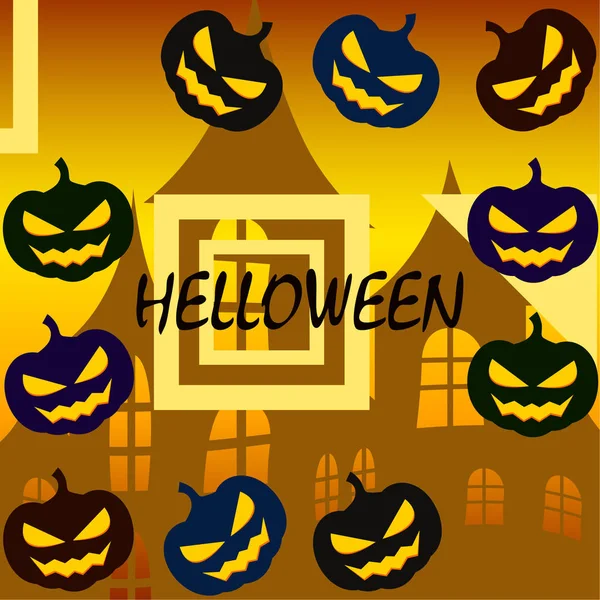 Fondo Halloween Con Casa Calabazas Ilustración Vectorial — Vector de stock