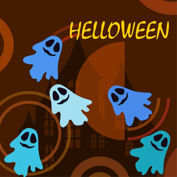 Halloween Illustration Med Spöken Vector Bakgrund — Stock vektor