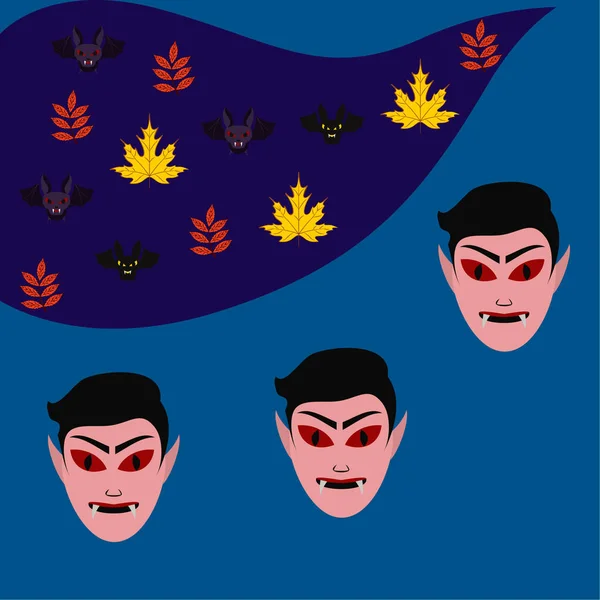 Halloween Herfstbladeren Herfst Maskers Van Dracula Vleermuizen — Stockvector