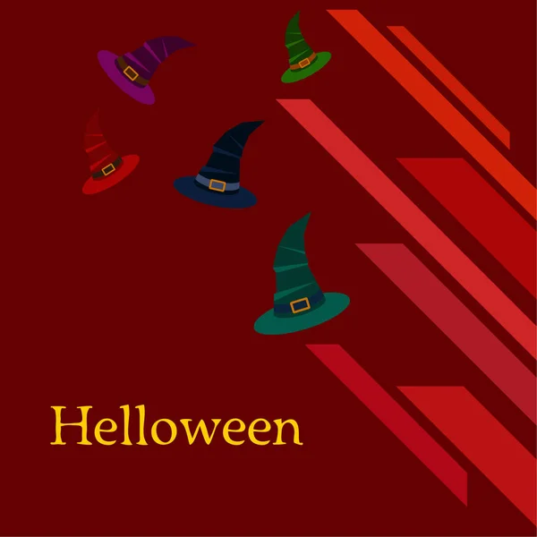 Fondo Halloween Con Sombreros Bruja Sobre Fondo Rojo — Vector de stock