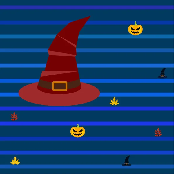 Fondo Otoño Halloween Con Calabazas Hojas Caídas Sombreros — Vector de stock