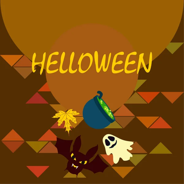 Halloween Fond Automne Avec Feuille Chaudron Chauve Souris Fond Vectoriel — Image vectorielle