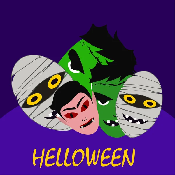 Halloween Monsters Vectorillustratie Kaart — Stockvector