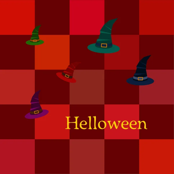 Fondo Halloween Con Sombreros Bruja Sobre Fondo Rojo — Archivo Imágenes Vectoriales