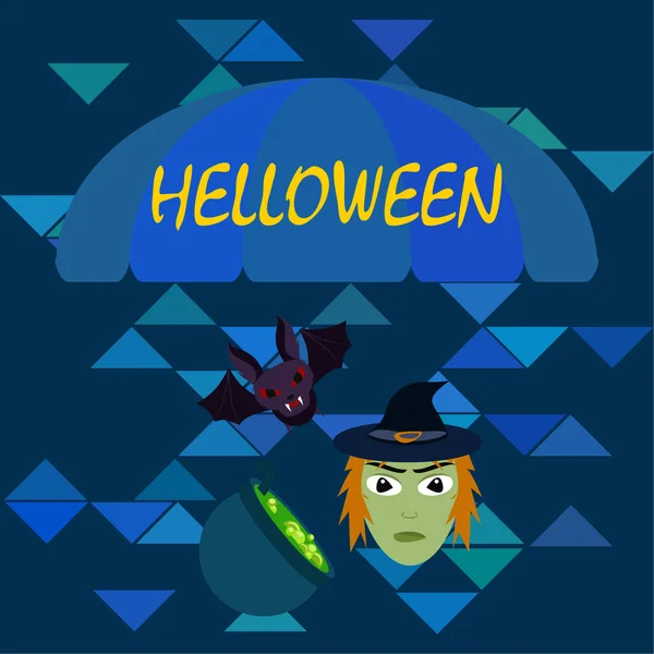 Bruxa Halloween Morcego Fundo Vetor Pote — Vetor de Stock