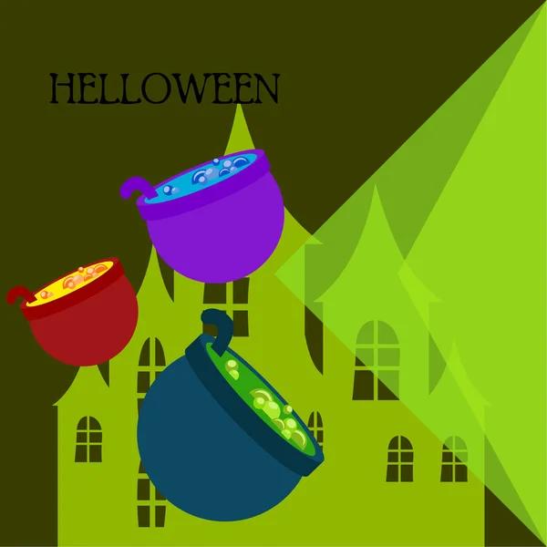 Töpfe Mit Trank Halloween Vektorhintergrund — Stockvektor