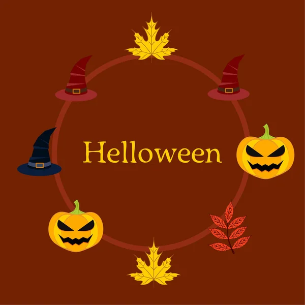 Halloween Herbst Kürbisse Und Gefallene Blätter Hüte Vektor Hintergrund — Stockvektor