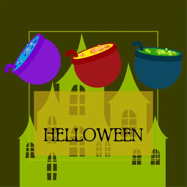 Ollas Con Poción Fondo Vector Halloween — Vector de stock