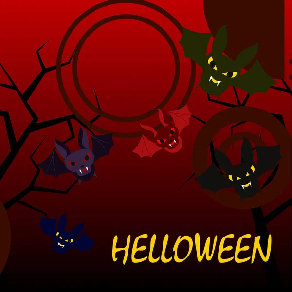 Halloween Vleermuizen Rode Achtergrond Halloween Poster Vectorillustratie — Stockvector