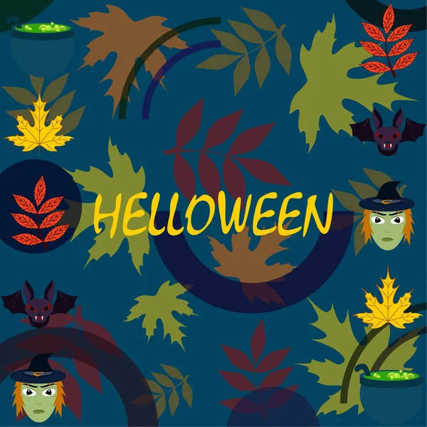 Tarjeta Halloween Con Brujas Bast Macetas Vector Fondo — Vector de stock