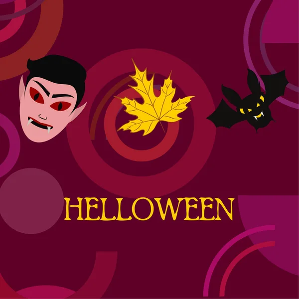 Hoja Otoño Halloween Máscara Drácula Murciélago Ilustración Vectorial — Vector de stock