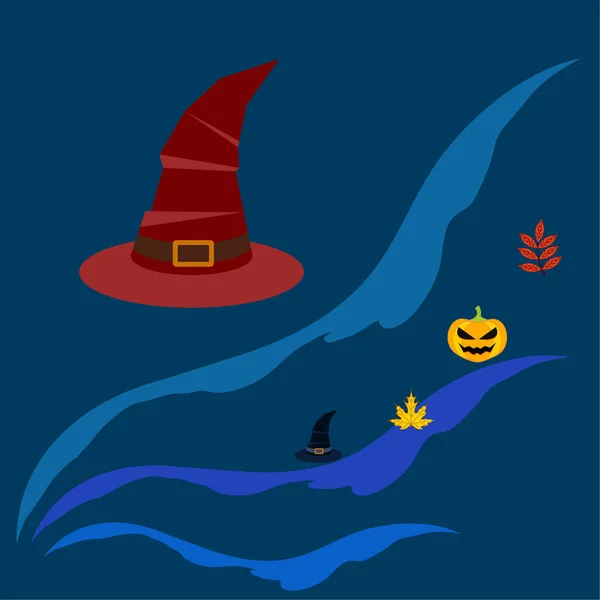 カボチャ 落ち葉 帽子でハロウィン秋の背景 — ストックベクタ