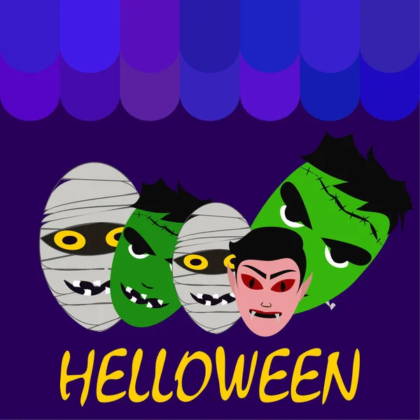 Monstruos Halloween Ilustración Vectorial Tarjeta — Vector de stock