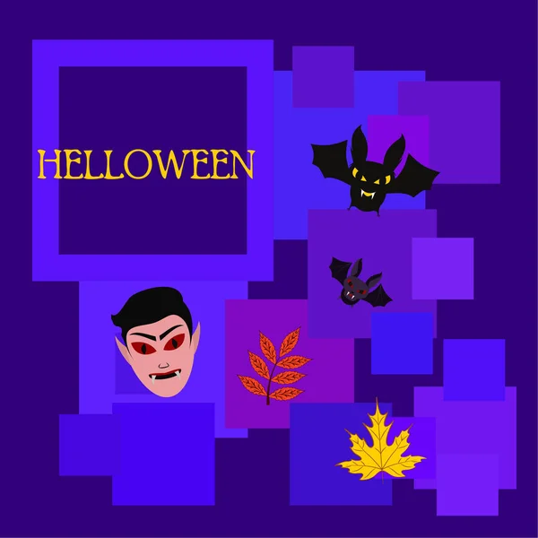 Halloween Autumn Leaves Mask Dracula Bats Vector — стоковый вектор