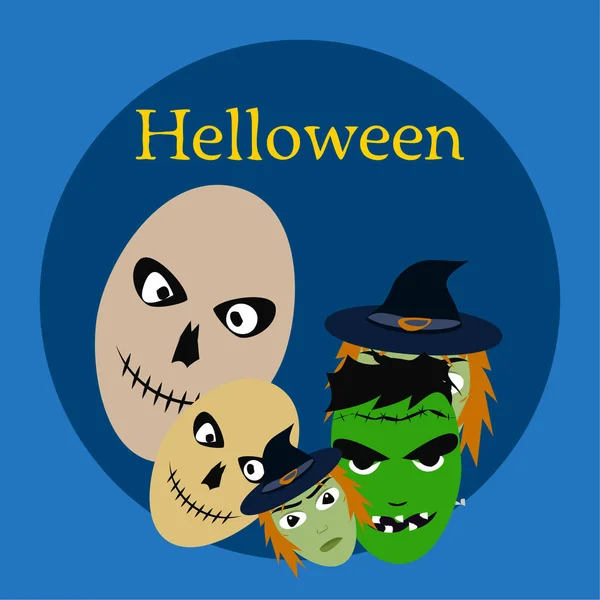 Biglietto Halloween Con Teschi Illustrazione Vettoriale — Vettoriale Stock
