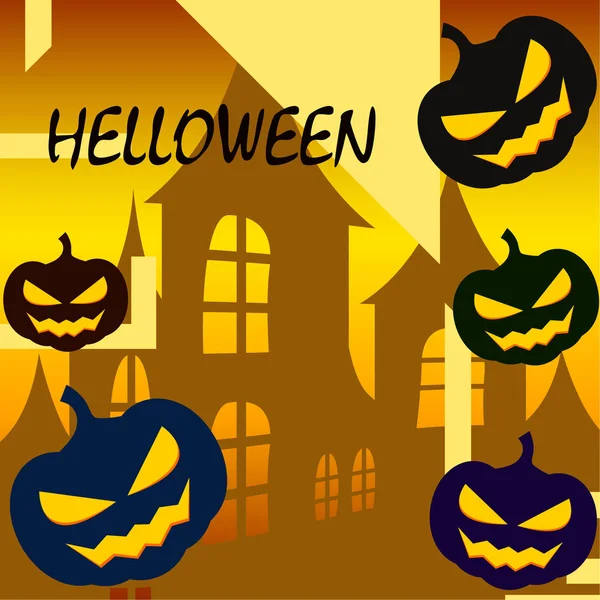 Fundo Halloween Com Casa Abóboras Ilustração Vetorial — Vetor de Stock