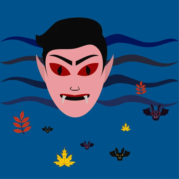 Halloween Herfst Herfstbladeren Masker Van Dracula Vleermuizen Vector Illustratie — Stockvector