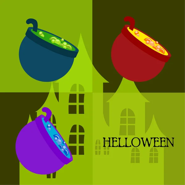 Pots Potion Halloween Vector Background — Stock Vector