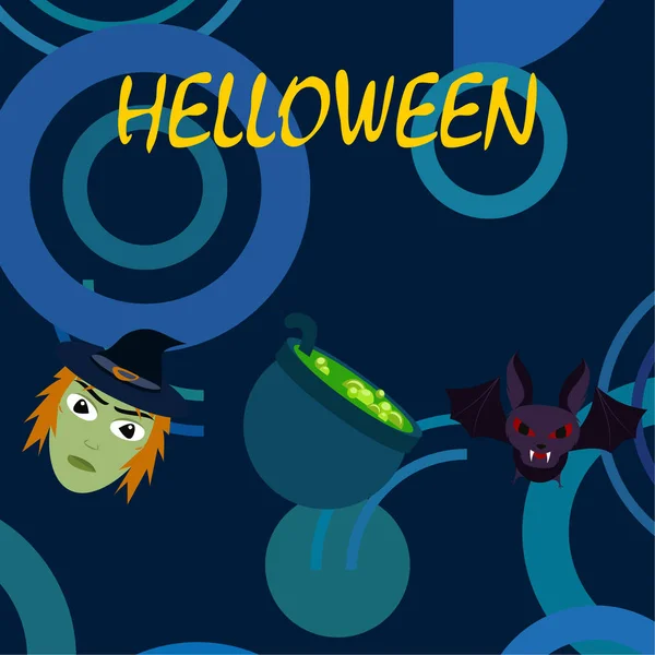 Bruja Halloween Murciélago Fondo Vector Olla — Vector de stock