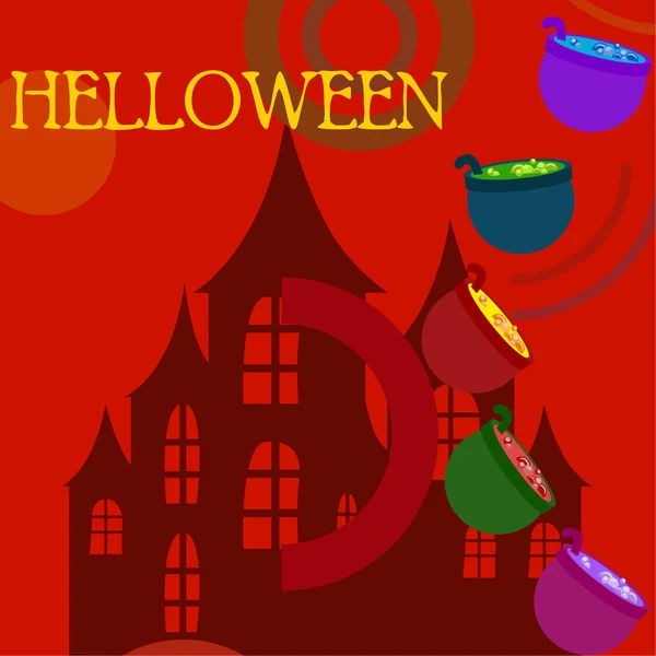 Macetas Halloween Con Fondo Vector Noche Poción — Vector de stock