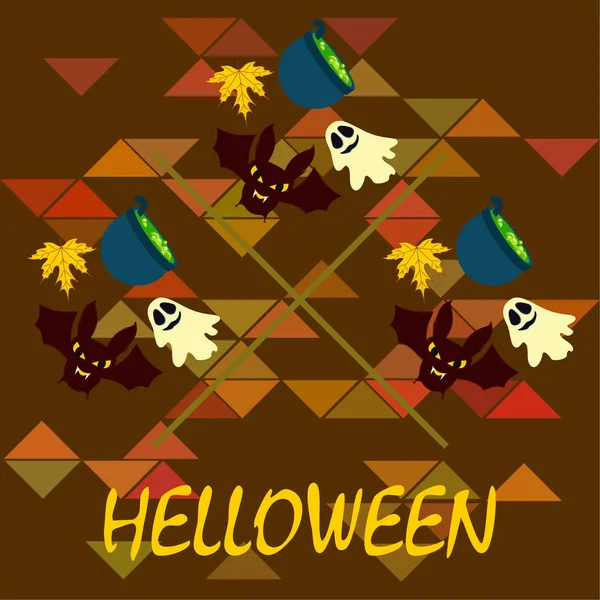 Halloween Herbst Hintergrund Mit Blättern Kesseln Fledermäuse Geister Vektor Hintergrund — Stockvektor
