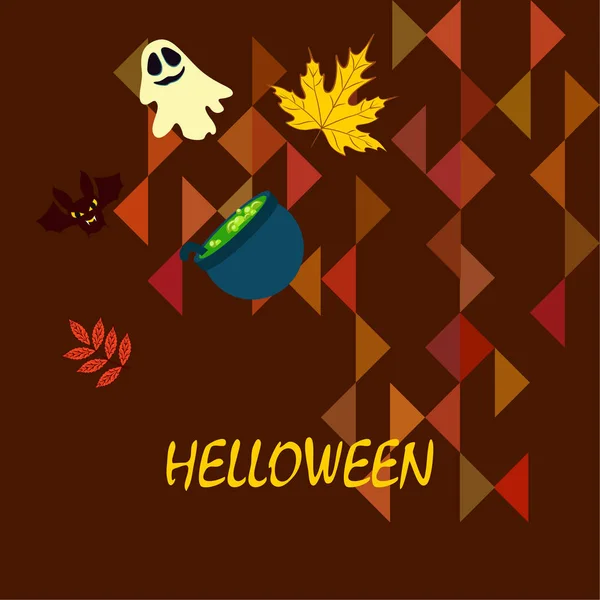 Halloween Autunno Foglie Cadute Calderone Pipistrello Sfondo Vettore Fantasma — Vettoriale Stock