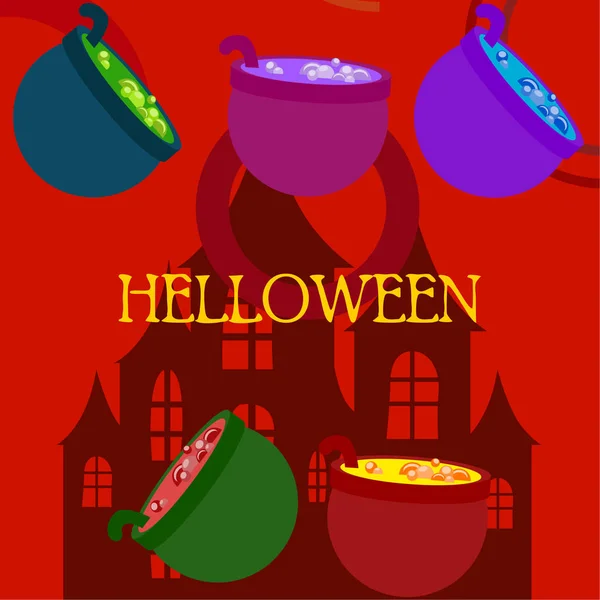 Halloween Pots Potion Night Vector Background — Stock Vector