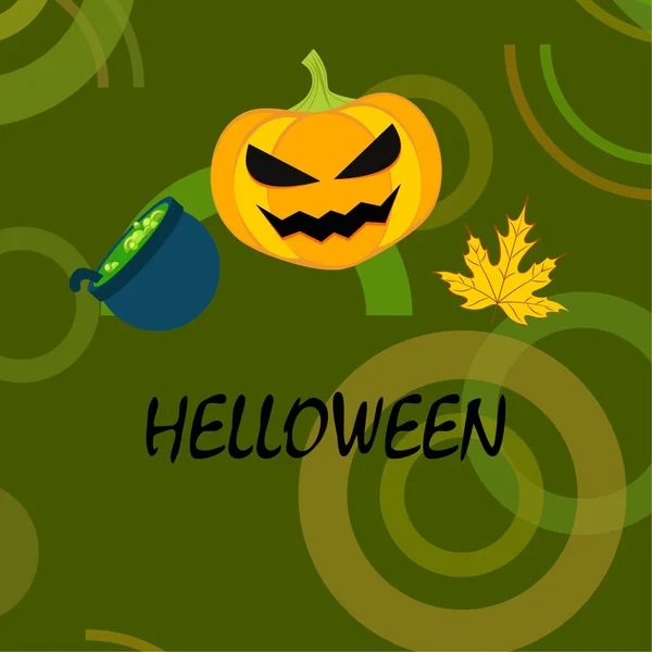 Halloween Dynia Jesień Spasionego Liścia Czarownicy Kocioł Tło Wektor — Wektor stockowy