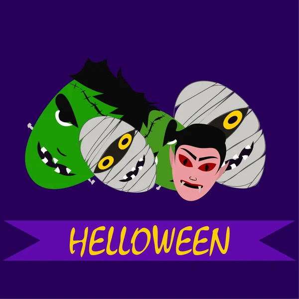 Halloween Monsters Vectorillustratie Kaart — Stockvector