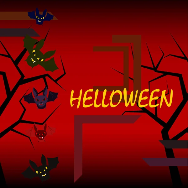 Летучие Мыши Хэллоуина Красном Фоне Постер Хэллоуина Векторная Иллюстрация — стоковый вектор
