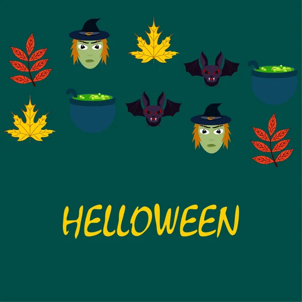 Tarjeta Halloween Con Brujas Bast Macetas Vector Fondo — Vector de stock
