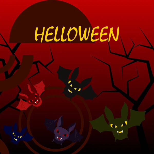 Morcegos Halloween Fundo Vermelho Cartaz Halloween Ilustração Vetorial — Vetor de Stock