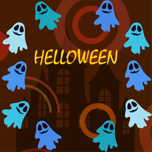 Illustration Halloween Avec Fantômes Fond Vectoriel — Image vectorielle