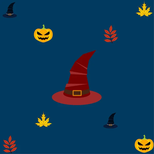 ハロウィーンのカボチャ 落ち葉 帽子秋背景 — ストックベクタ