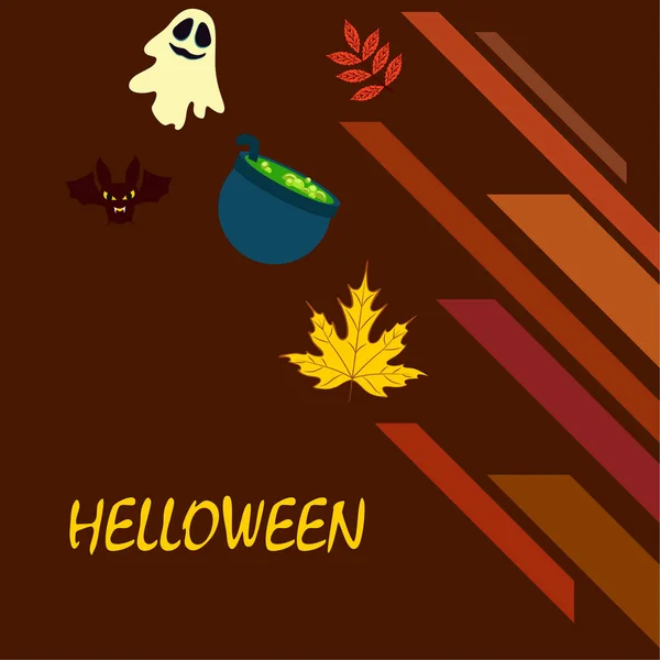 Halloween Otoño Hojas Caídas Caldero Murciélago Fondo Vector Fantasma — Vector de stock