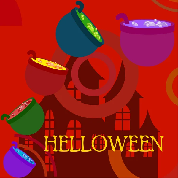 Halloween Pots Potion Night Vector Background — Stock Vector