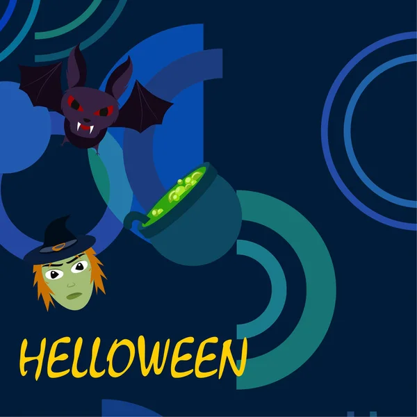 Halloween Heks Vleermuis Pot Vector Achtergrond — Stockvector