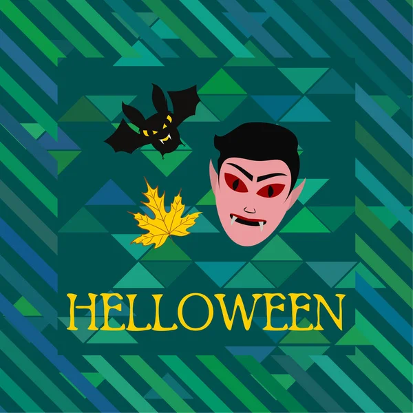 Hoja Otoño Halloween Máscara Drácula Murciélago — Vector de stock