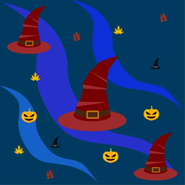 Halloween Jesień Tło Dyni Opadłych Liści Kapelusze — Wektor stockowy