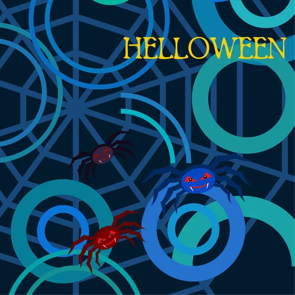 Ilustração Halloween Fundo Vetorial Com Aranhas — Vetor de Stock