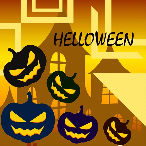 Halloween Achtergrond Met Huis Pompoenen Vectorillustratie — Stockvector