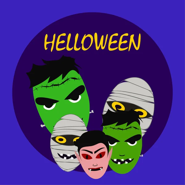 Halloween Monsters Vectorillustratie Kaart — Stockvector